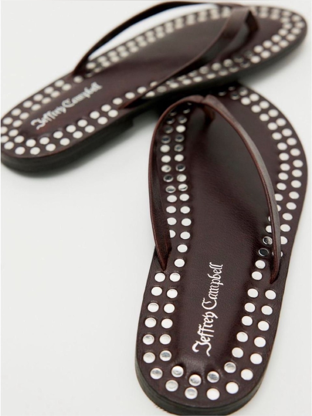 NEW Jeffrey Campbell Katrina Silver Studded Flip-Flops Size 9 in Brown